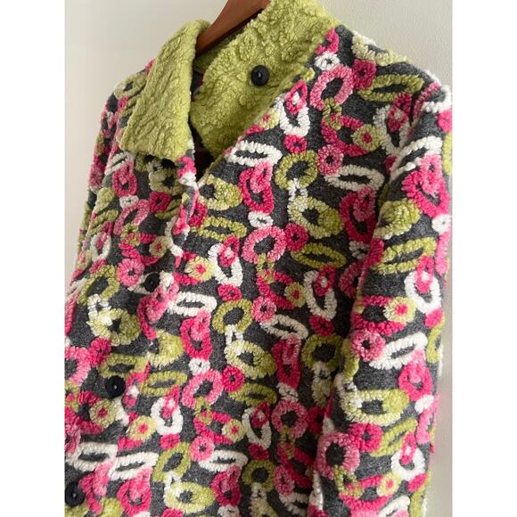 tLb Design Wool Blend Jacket Sweater Wearable Art Abstract Green Pink Small JL - Picture 3 of 7